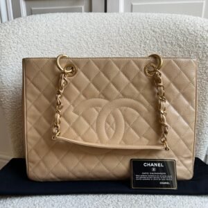Chanel Beige Caviar Grand Shopper Tote gold hardware