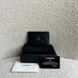 Chanel Black Caviar Card Holder with Gold Hardware