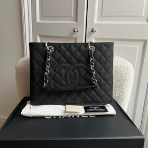 Chanel Black Caviar Grand Shopper Tote (GST) Silver Hardware