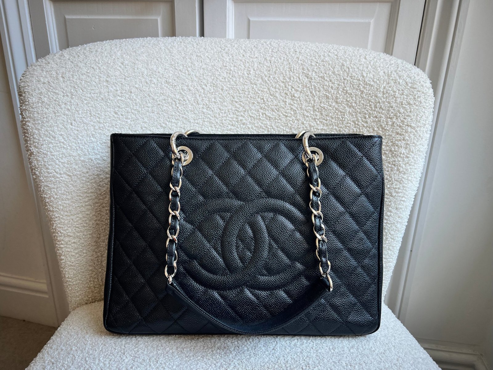 Chanel Black Caviar Grand Shopper Tote (GST) Silver Hardware