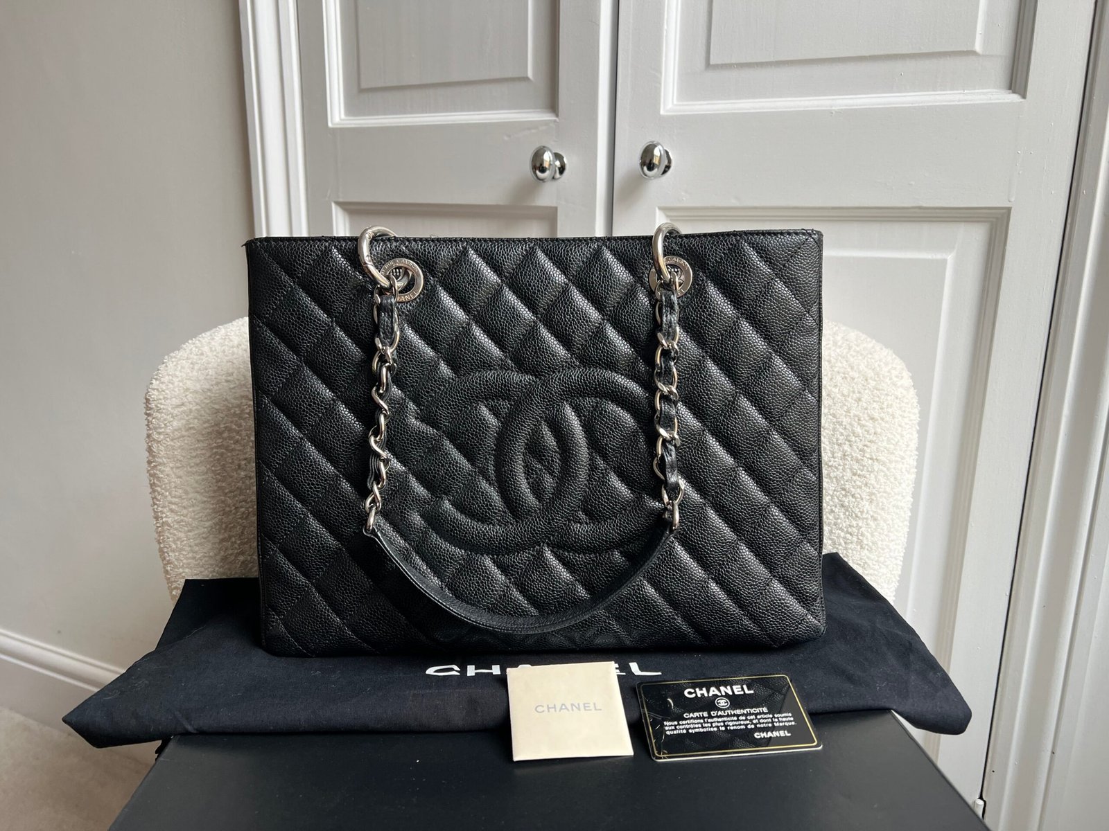Chanel Black Caviar Grand Shopper Tote (GST) Silver Hardware