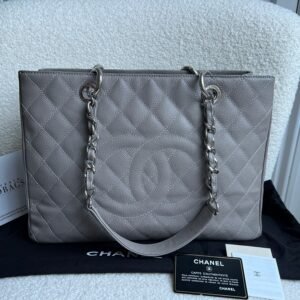 Chanel Grey Caviar Grand Shopper Tote (GST) Silver Hardware